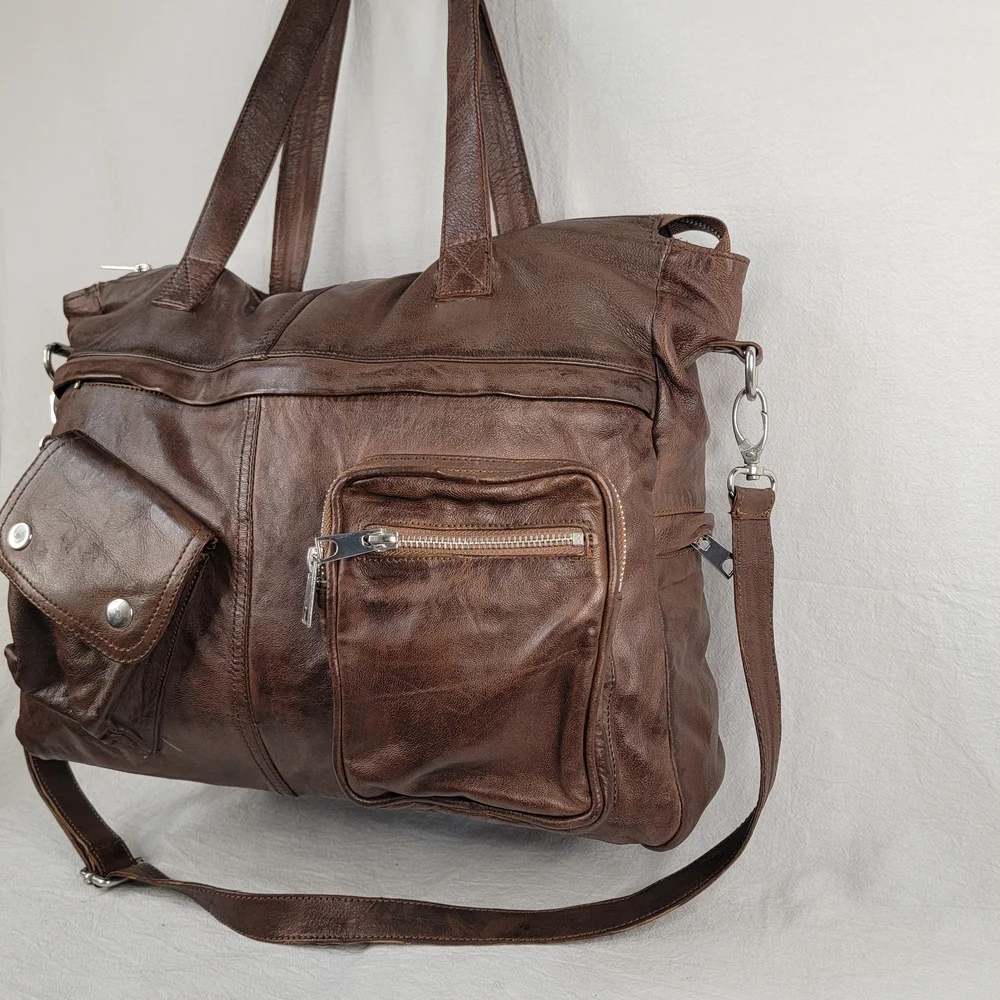 Brampton London Soft Leather Slouchy Utility Tote Bag Oversized Satchel